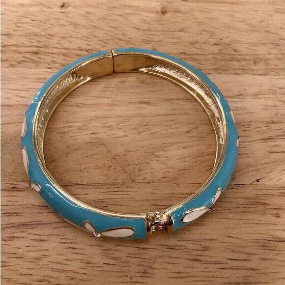 Vintage Style Blue Turquoise Aqua and Gold Rhinestone Bangle Fashion Jewelry - Picture 12 of 12